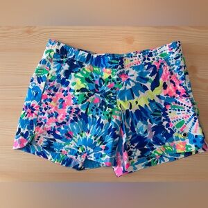 Lilly Pulitzer Run Around Shorts XS Blue Pink Tropical Print Elastic Waist